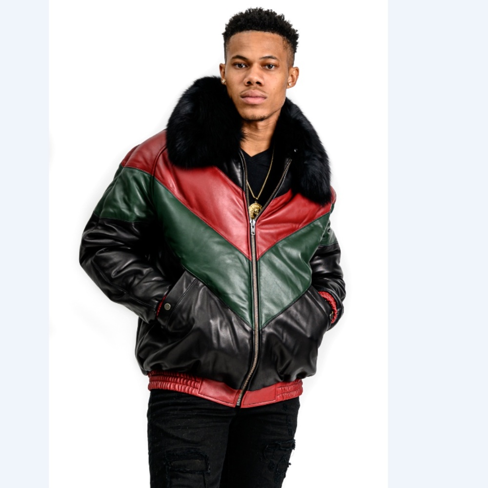 SALE Lamb Leather Down Bomber with Fox Fur